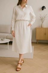 Womens Straight-Cut Linen Skirt, Linen Midi Skirt with Pocket, Minimalist Workwear, Bottoms for Woman, Linen Skirts, Everyday Summer Style