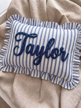 Personalized Striped Ruffled Pillow Cover, Custom Name Embroidery Cushion