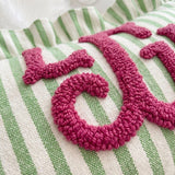 Monogram Custom Embroidered Pillow: Personalized College Gift Dorm Decor, Striped Ruffled Cushion