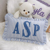 Monogram Custom Embroidered Pillow: Personalized College Gift Dorm Decor, Striped Ruffled Cushion