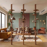 Adjustable Floor to Ceiling Shelf |Solid Wood 6-Tier Display Stand