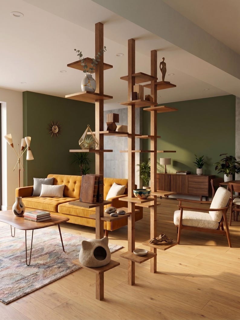 Adjustable Floor to Ceiling Shelf |Solid Wood 6-Tier Display Stand