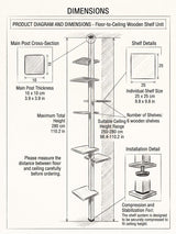 Adjustable Floor to Ceiling Shelf |Solid Wood 6-Tier Display Stand