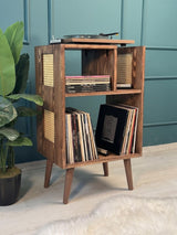 Rattan Record Player Stand with Vinyl Storage | Wooden Turntable Cabinet