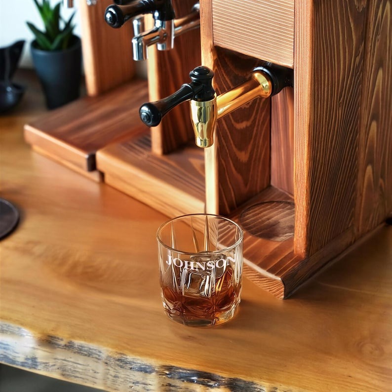 Personalized Wooden Whiskey Dispenser | Custom Engraved Home Bar Gift