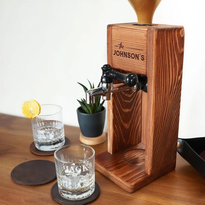 Personalized Wooden Whiskey Dispenser | Custom Engraved Home Bar Gift