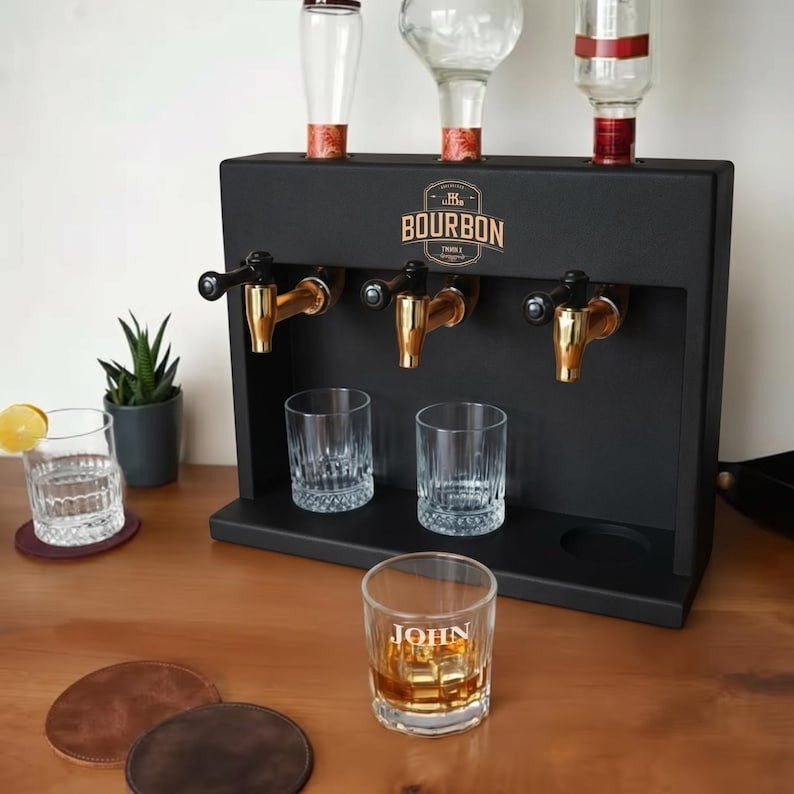 Personalized Wooden Whiskey Dispenser | Custom Engraved Home Bar Gift