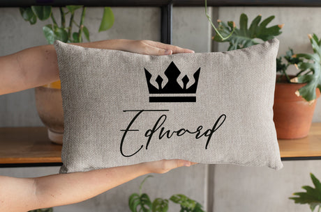 Custom Name Pillow with Crown, Personalize Name Pillow, Name Pillow Case, Custom Lumbar Pillow, Baby Announcement Pillow, Family Pillow Case - Arria Home