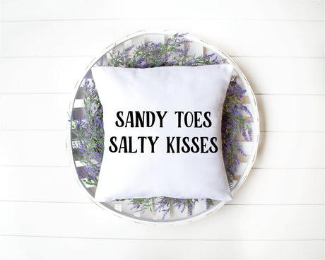 Sandy Toes Salty Kisses Pillow, Nautical Pillow, Beach Pillow, Beach Decor, Summer Decor, Summer Pillow, Lake Decor, Summer Pillow Cover - Arria Home