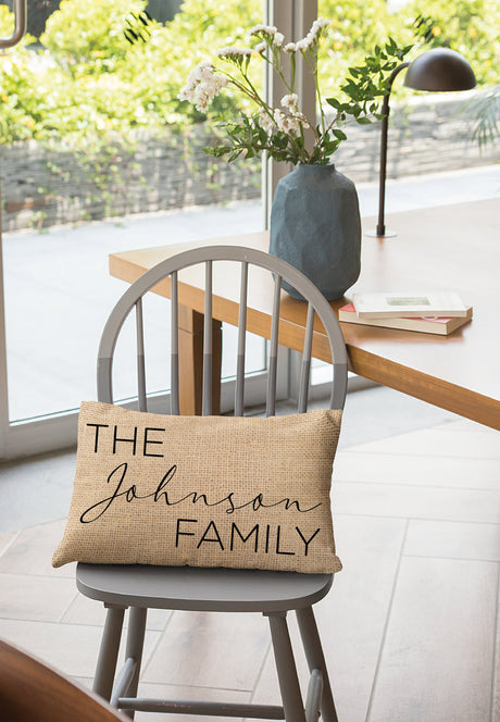 Last Name Pillow, Burlap Lumbar Pillow, Custom Burlap Pillow, Personalize Pillow, Family Gift, Housewarming Gift, Gift For Family, Farmhouse - Arria Home