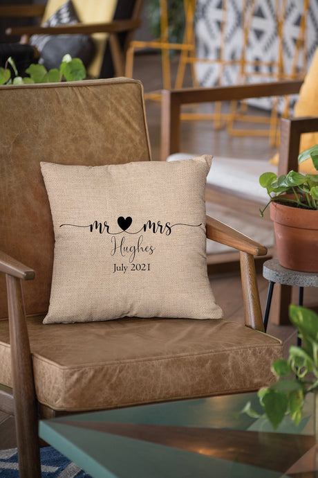 Mr And Mrs Pillow, Mr And Mrs Pillow Cover, Custom Burlap Pillow, Wedding Gift, New Home Gift, Couple Pillow, Personalized Pillow - Arria Home