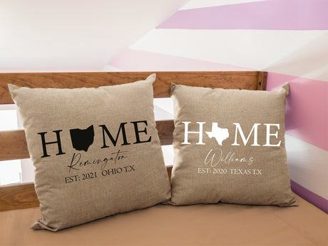 Home State Pillow, Custom Burlap Pillow, Housewarming Gift, Personalize Pillow, New Home Gift, Custom Pillowcase, Home Decor, Home Pillows - Arria Home