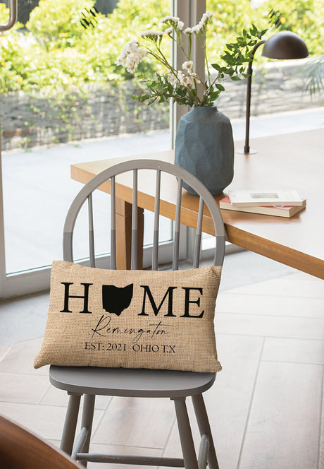 Home State Pillow, Custom Burlap Pillow, Housewarming Gift, Personalize Pillow, New Home Gift, Custom Pillowcase, Home Decor, Home Pillows - Arria Home