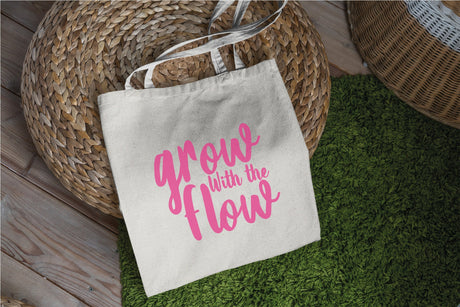 Canvas Tote Bag, Quote Tote Bag, Positive Saying Tote, Market Tote Bag, Grow With The Flow, Cute Tote Bag, Tote Bag With Quote - Arria Home