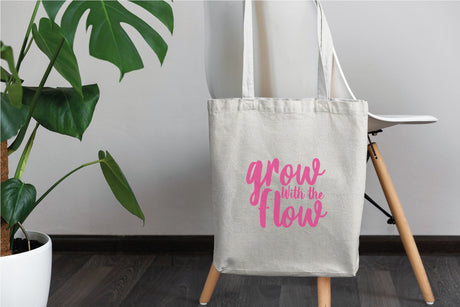 Canvas Tote Bag, Quote Tote Bag, Positive Saying Tote, Market Tote Bag, Grow With The Flow, Cute Tote Bag, Tote Bag With Quote - Arria Home