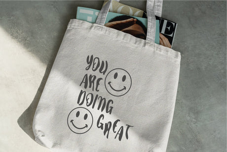 Canvas Tote Bag, Smiley Face Tote Bag, Personalized Tote, Personalize Tote Bag, Shopping Bag, Cute Tote Bag, Market Tote Bag, Reusable Tote - Arria Home