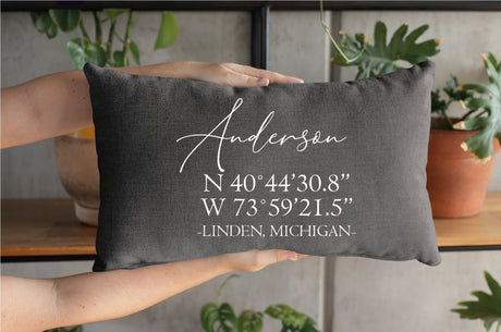 Address Pillow, Coordinate Pillow, Last Name Pillow, House Warming Gift, Housewarming Pillow, New Home Gift, Realtor Closing, Home Pillow - Arria Home