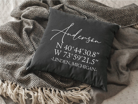 Address Pillow, Coordinate Pillow, Last Name Pillow, House Warming Gift, Housewarming Pillow, New Home Gift, Realtor Closing, Home Pillow - Arria Home