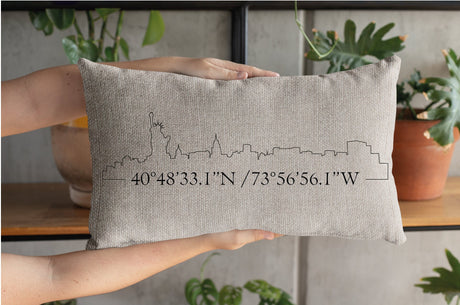 Personalized City Skyline Pillow, Coordinate Pillow, Home Pillow, House Warming Gift, Housewarming Pillow, New Home Pillow, Skyline Art - Arria Home