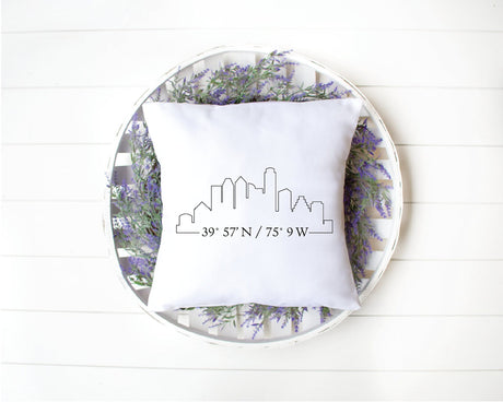 House Warming Gift, Housewarming Pillow, Coordinate Pillow, Home Pillow, Personalized City Skyline, New Home Pillow, Skyline Art - Arria Home