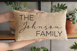 Last Name Pillow, Burlap Lumbar Pillow, Custom Burlap Pillow, Personalize Pillow, Family Gift, Housewarming Gift, Gift For Family, Farmhouse - Arria Home