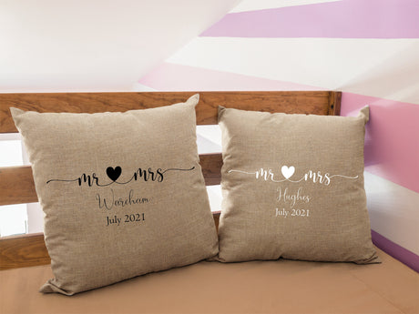 Mr And Mrs Pillow, Mr And Mrs Pillow Cover, Custom Burlap Pillow, Wedding Gift, New Home Gift, Couple Pillow, Personalized Pillow - Arria Home