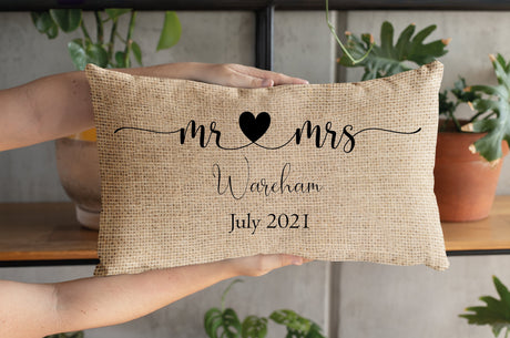 Mr And Mrs Pillow, Mr And Mrs Pillow Cover, Custom Burlap Pillow, Wedding Gift, New Home Gift, Couple Pillow, Personalized Pillow - Arria Home