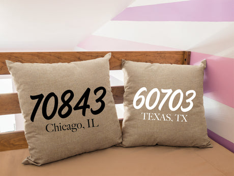 Personalized Zip Code Pillow, Zip Code Pillow, Custom Burlap Pillow, Custom Pillow Cases, Burlap Lumbar Pillow, Housewarming Gift, Farmhouse - Arria Home