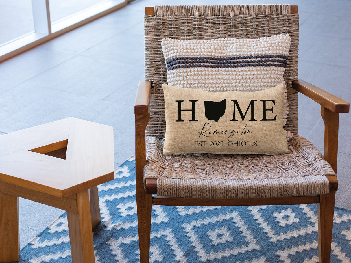 Home State Pillow, Custom Burlap Pillow, Housewarming Gift, Personalize Pillow, New Home Gift, Custom Pillowcase, Home Decor, Home Pillows - Arria Home