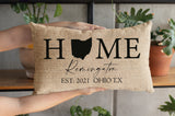 Home State Pillow, Custom Burlap Pillow, Housewarming Gift, Personalize Pillow, New Home Gift, Custom Pillowcase, Home Decor, Home Pillows - Arria Home