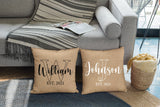 Custom Family Pillow Covers, Last Name Pillow, Wedding Gift, Custom Burlap Pillow, Family Pillow, Custom Name Pillow, Personalize Pillow - Arria Home