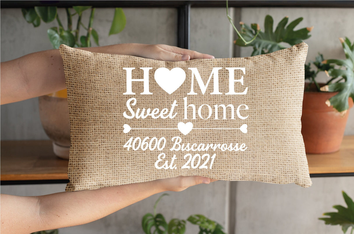 Address Pillow, Floor Pillow, Personalize Pillow, Home Pillow, Custom Burlap Pillow, Custom Pillow, Custom Pillow Covers, Custom Pillow Case - Arria Home