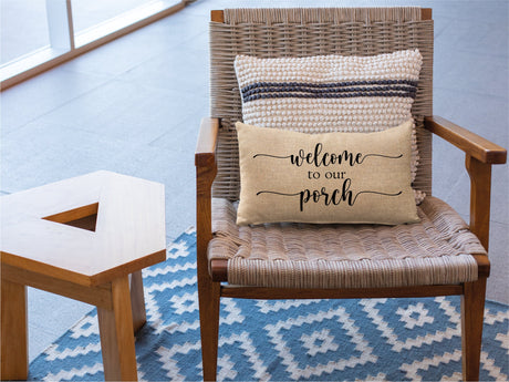 Farmhouse Pillow, Outdoor Pillows, Personalize Outdoor Pillow, Welcome To Our Porch, Outdoor Pillow Farmhouse, Custom Burlap Pillow - Arria Home