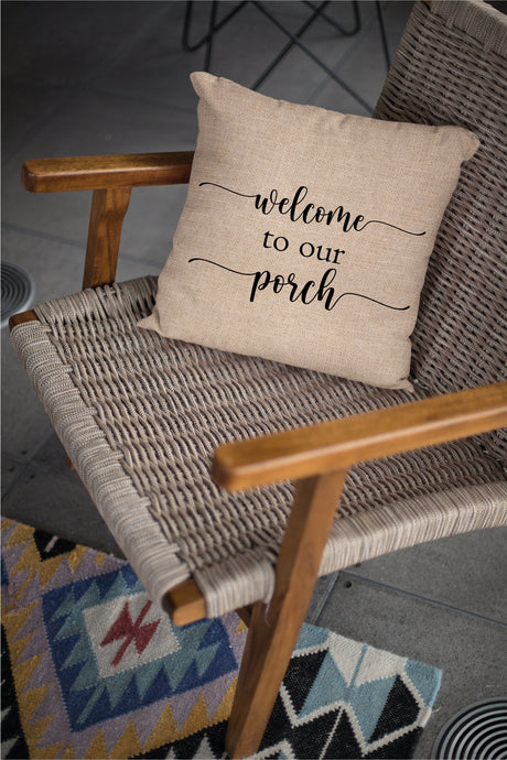 Farmhouse Pillow, Outdoor Pillows, Personalize Outdoor Pillow, Welcome To Our Porch, Outdoor Pillow Farmhouse, Custom Burlap Pillow - Arria Home