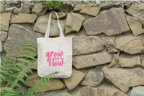 Canvas Tote Bag, Quote Tote Bag, Positive Saying Tote, Market Tote Bag, Grow With The Flow, Cute Tote Bag, Tote Bag With Quote - Arria Home