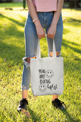 Canvas Tote Bag, Smiley Face Tote Bag, Personalized Tote, Personalize Tote Bag, Shopping Bag, Cute Tote Bag, Market Tote Bag, Reusable Tote - Arria Home