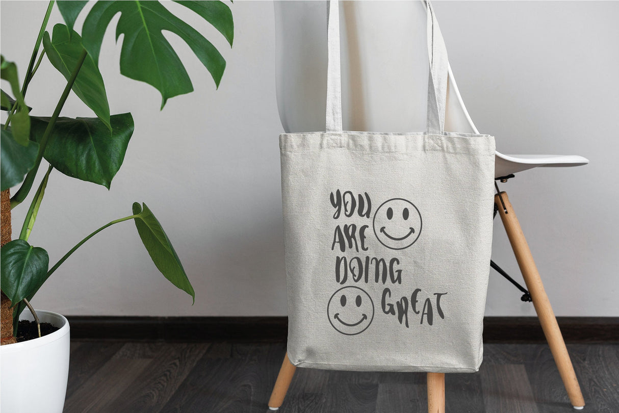 Canvas Tote Bag, Smiley Face Tote Bag, Personalized Tote, Personalize Tote Bag, Shopping Bag, Cute Tote Bag, Market Tote Bag, Reusable Tote - Arria Home