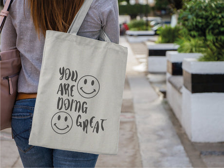 Canvas Tote Bag, Smiley Face Tote Bag, Personalized Tote, Personalize Tote Bag, Shopping Bag, Cute Tote Bag, Market Tote Bag, Reusable Tote - Arria Home