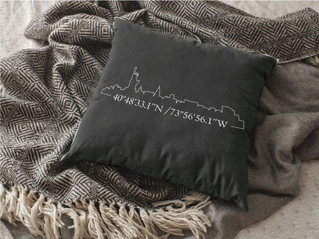 Personalized City Skyline Pillow, Coordinate Pillow, Home Pillow, House Warming Gift, Housewarming Pillow, New Home Pillow, Skyline Art - Arria Home