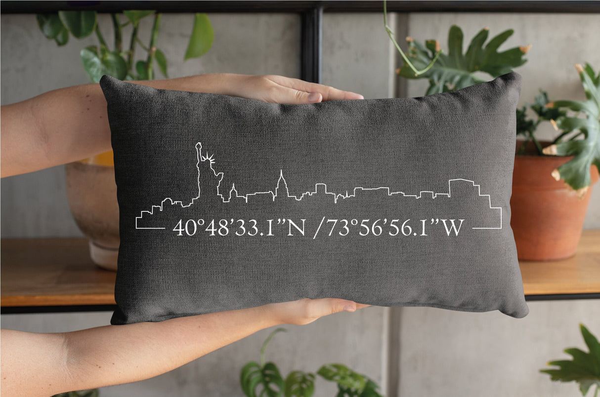 House Warming Gift, Housewarming Pillow, Coordinate Pillow, Home Pillow, Personalized City Skyline, New Home Pillow, Skyline Art - Arria Home