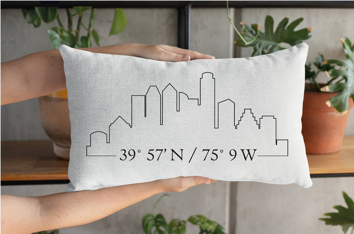 House Warming Gift, Housewarming Pillow, Coordinate Pillow, Home Pillow, Personalized City Skyline, New Home Pillow, Skyline Art - Arria Home