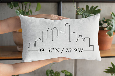 House Warming Gift, Housewarming Pillow, Coordinate Pillow, Home Pillow, Personalized City Skyline, New Home Pillow, Skyline Art - Arria Home