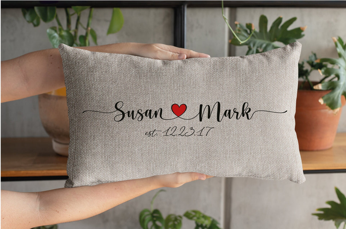 Custom Pillow, Personalize Pillow, Couple Pillow, Name Pillow Cover, Custom Lumbar Pillow, Wedding Gift, Anniversary, Kissen Personalisiert - Arria Home