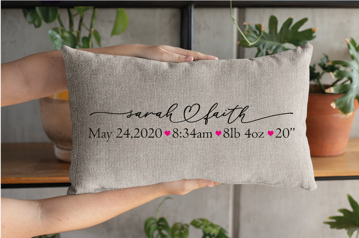 Birth Stats Pillow, Birth Stats Gift, Baby Gift, Baby Girl Gift, Baby Shower Gift, Gift For Baby Girl, Newborn Gift, Baby Gifts For Girls - Arria Home