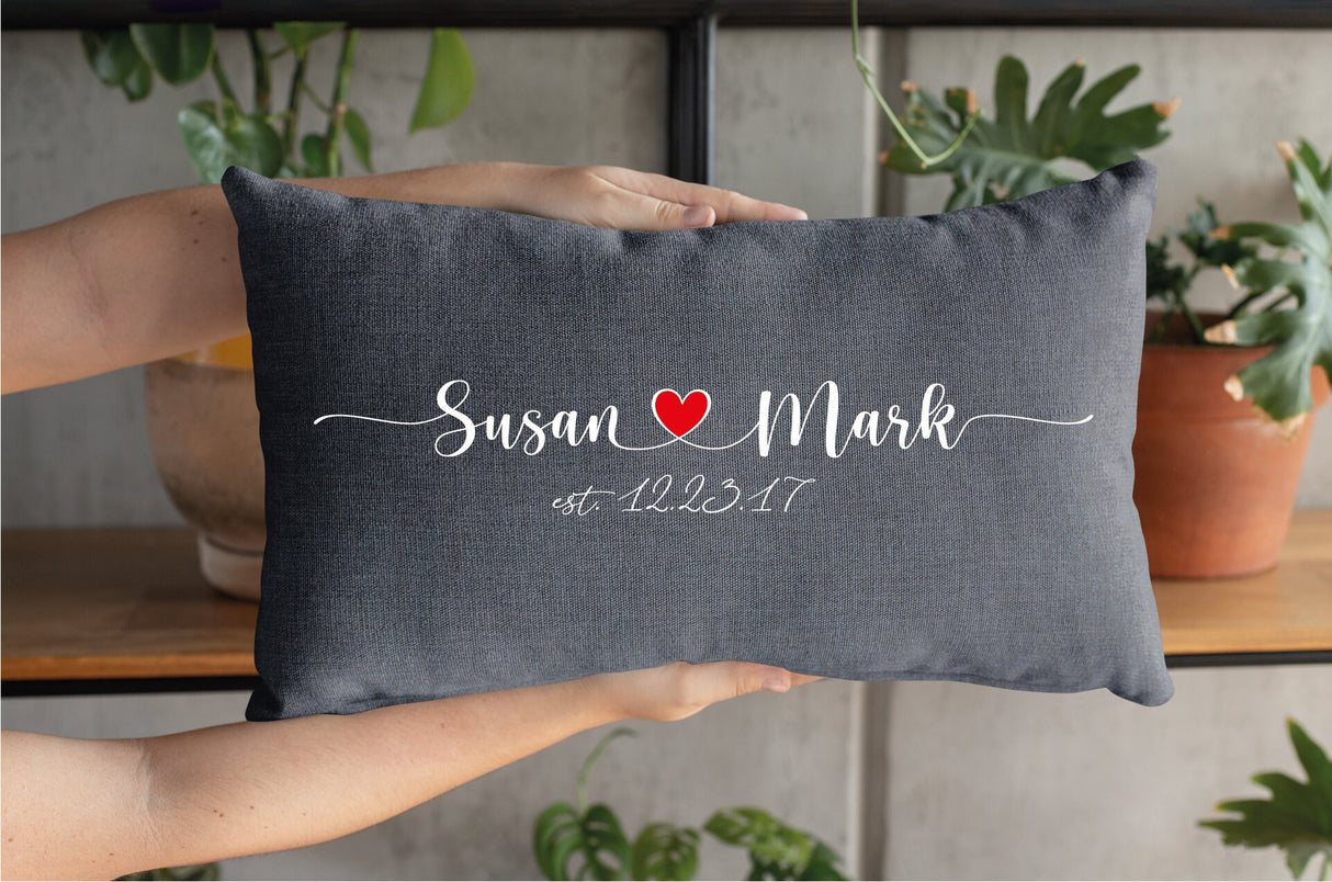 Custom Pillow, Personalize Pillow, Couple Pillow, Name Pillow Cover, Custom Lumbar Pillow, Wedding Gift, Anniversary, Kissen Personalisiert - Arria Home