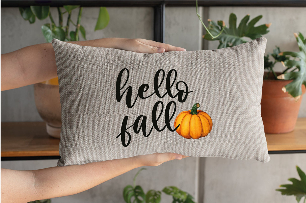 Hello Fall Pillow, Fall Decor, Thanksgiving Decor, Pumpkin Pillow, Fall Farmhouse Pillow, Fall Pillow, Thanksgiving Pillow, Autumn, Pumpkin - Arria Home