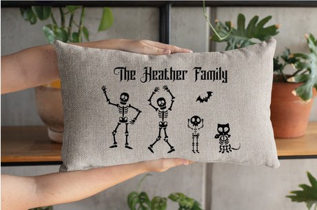 Halloween Personalize Pillow, Family Skeleton Custom Pillow, Funny Helloween Pillowcase, Fall Decor, Halloween Decor, Skeleton Decor, Spooky - Arria Home