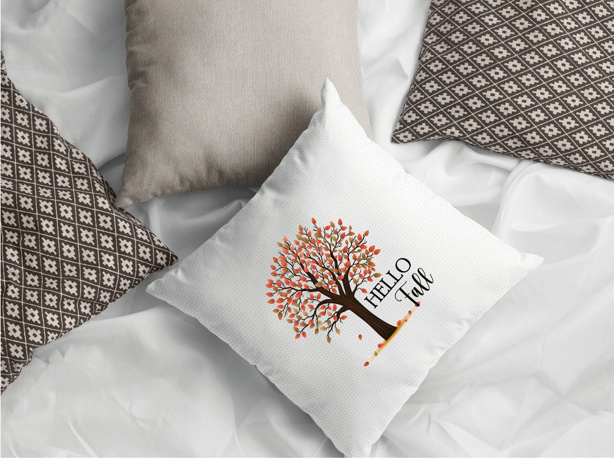 Hello Fall Tree Pillow, Fall Decor, Autumn Decor, Fall Pillow Cover, Fall Farmhouse Pillow, Rustic Decor, Fall Decorative Pillow, Autumn - Arria Home