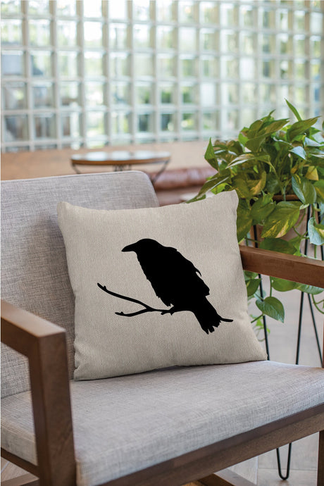 Raven Halloween Pillow, Raven Throw Pillow Cover, Halloween Decor, Spooky Decor, Fall Decor, Black Raven, Rustic, Farmhouse, Raven, Fall - Arria Home