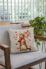 Fall Cat With Leaves Pillow, Watercolor Throw Pillow, Fall Cat Lover Decor, Autumn Decor, Farmhouse Pillow, Rustic Decor, Thanksgiving Gift - Arria Home